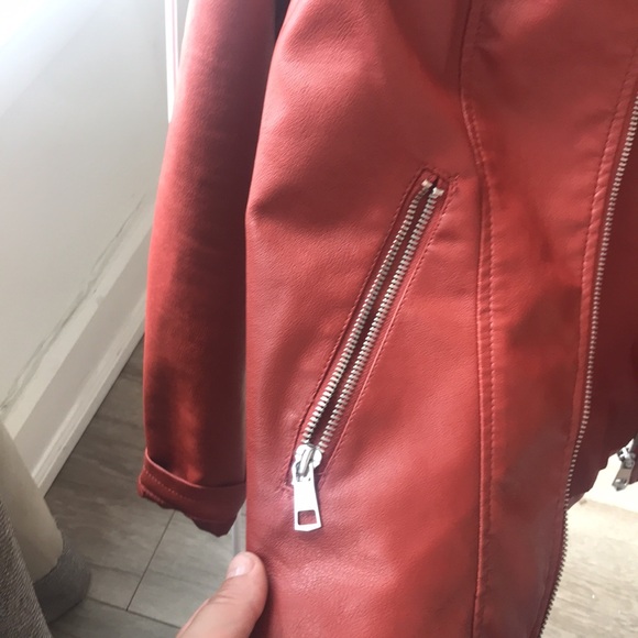 Burnt orange faux leather bomber/moto jacket - Picture 5 of 8